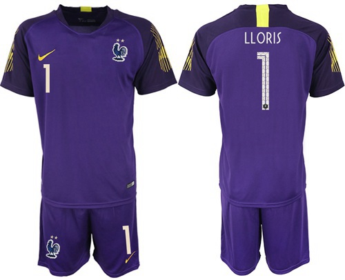 France #1 LLORIS Purple Goalkeeper Soccer Country Jersey